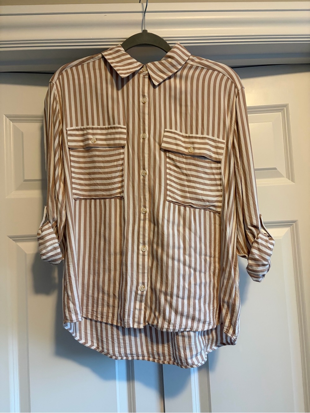 Grace and lace Casual Striped Button-Up Shirt - Beige & White